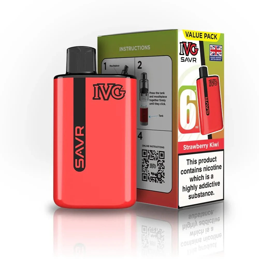 IVG SAVR 3000 Disposable Starter Vape Device - Pack of 5 - Eliquid Base - Strawberry Kiwi